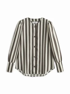 Pinstripe Button Long Sleeve Blouse Blouses & Shirts|Tops