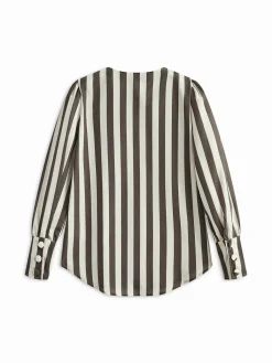 Pinstripe Button Long Sleeve Blouse Blouses & Shirts|Tops