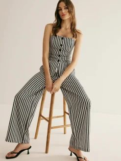 Online Pinstripe Button Strapless Pants Set Pants Sets|Matching Sets