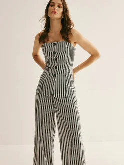 Online Pinstripe Button Strapless Pants Set Pants Sets|Matching Sets