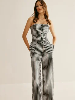 Online Pinstripe Button Strapless Pants Set Pants Sets|Matching Sets