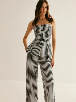 Online Pinstripe Button Strapless Pants Set Pants Sets|Matching Sets