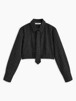 New Pinstripe Crop Polo Shirt Crop Tops|Blouses & Shirts