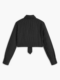 New Pinstripe Crop Polo Shirt Crop Tops|Blouses & Shirts