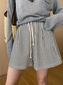 Outlet Pinstripe Drawstring Versatile Shorts Shorts|Bottoms