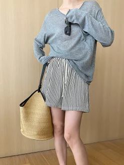 Outlet Pinstripe Drawstring Versatile Shorts Shorts|Bottoms