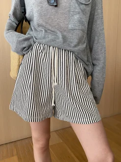 Outlet Pinstripe Drawstring Versatile Shorts Shorts|Bottoms