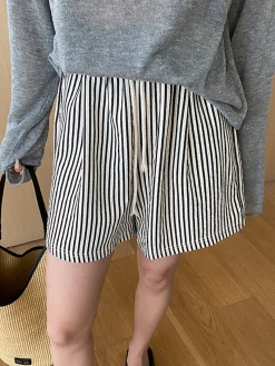 Outlet Pinstripe Drawstring Versatile Shorts Shorts|Bottoms