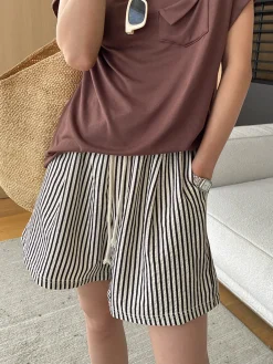 Outlet Pinstripe Drawstring Versatile Shorts Shorts|Bottoms