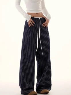 Best Pinstripe Drawstring Wide Leg Pants Wide Leg|Pants