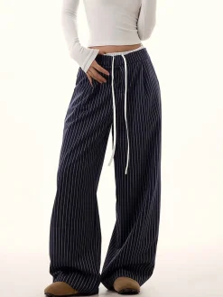 Best Pinstripe Drawstring Wide Leg Pants Wide Leg|Pants