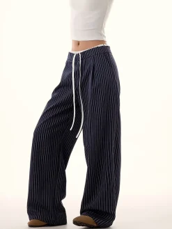 Best Pinstripe Drawstring Wide Leg Pants Wide Leg|Pants