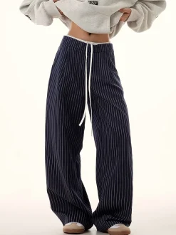 Best Pinstripe Drawstring Wide Leg Pants Wide Leg|Pants