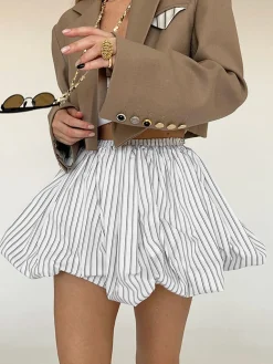 Best Pinstripe Elastic Waist Bubble Skirt Skirts|Bottoms
