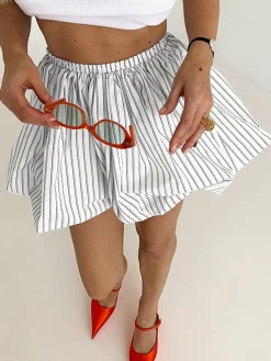 Best Pinstripe Elastic Waist Bubble Skirt Skirts|Bottoms