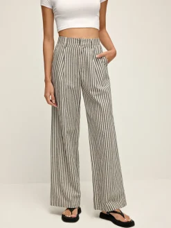 Hot Pinstripe High-Waist Long Pants Pants|Bottoms