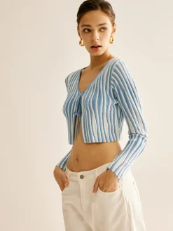 Best Pinstripe Lace Up Knit Cardigan Cardigans|Sweaters & Cardigans