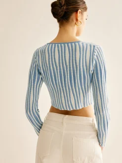 Best Pinstripe Lace Up Knit Cardigan Cardigans|Sweaters & Cardigans