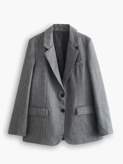 Outlet Pinstripe Lapel Blazer Outerwear|Blazers