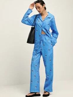 New Pinstripe Lapel Printed Pants Set Pants Sets|Matching Sets