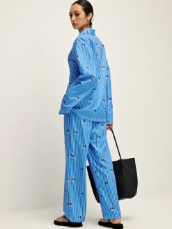 New Pinstripe Lapel Printed Pants Set Pants Sets|Matching Sets