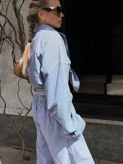 Sale Pinstripe Long Sleeve Pants Set Pants Sets|Matching Sets