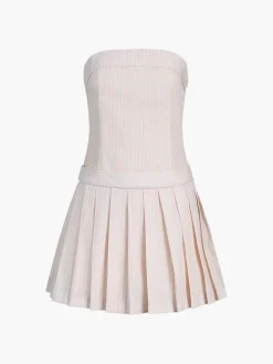 Sale Pinstripe Pleat Tube Short Dress Casual Dresses|Summer Dresses