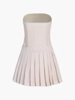 Sale Pinstripe Pleat Tube Short Dress Casual Dresses|Summer Dresses