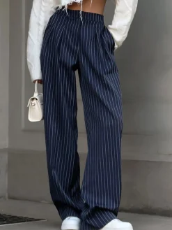 Outlet Pinstripe Pleated Wide-Leg Pants Pants|Bottoms