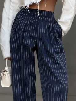 Outlet Pinstripe Pleated Wide-Leg Pants Pants|Bottoms
