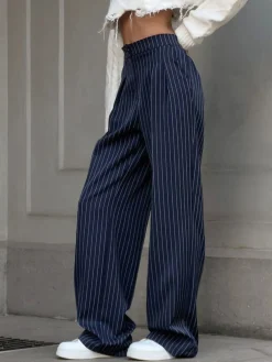 Outlet Pinstripe Pleated Wide-Leg Pants Pants|Bottoms