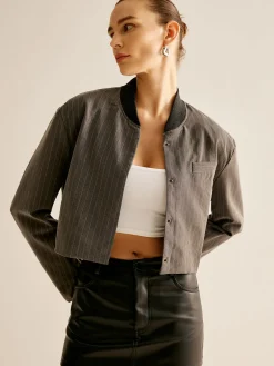 Hot Pinstripe Pocket Short Jacket Outerwear|Jackets