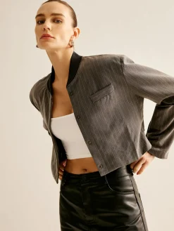 Hot Pinstripe Pocket Short Jacket Outerwear|Jackets