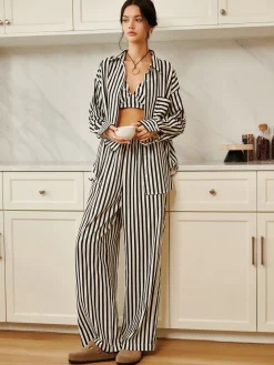 Clearance Pinstripe Pocket Three Piece Pants Set Pants Sets|Long Sleeve Sets