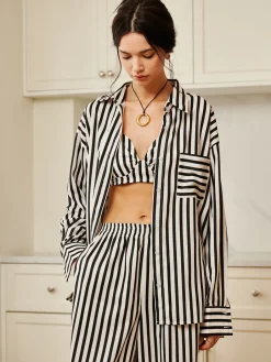 Clearance Pinstripe Pocket Three Piece Pants Set Pants Sets|Long Sleeve Sets