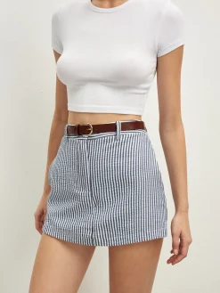 New Pinstripe Pockets Shorts With Belt Shorts|Bottoms