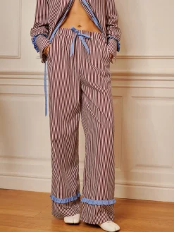 New Pinstripe Ruffle Bow Pants Long Sleeve Sets|Pants