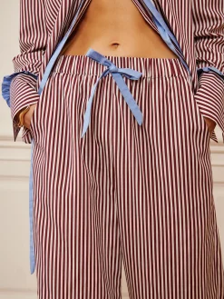 New Pinstripe Ruffle Bow Pants Long Sleeve Sets|Pants