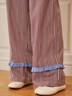 New Pinstripe Ruffle Bow Pants Long Sleeve Sets|Pants