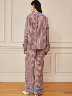 Pinstripe Ruffle Tie Front Shirt Long Sleeve Sets|Blouses & Shirts