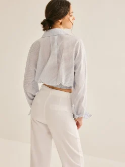 Discount Pinstripe Semi-Sheer Polo Shirt Blouses & Shirts|Tops