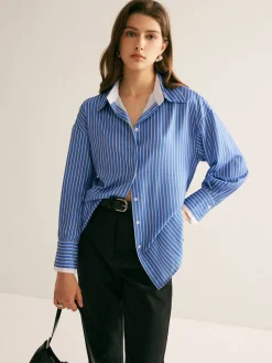 Hot Pinstripe Thin Polo Shirt Blouses & Shirts|Tops