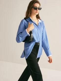 Hot Pinstripe Thin Polo Shirt Blouses & Shirts|Tops