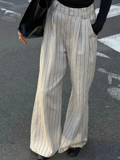 Sale Pinstripe Zippered Wide Leg Pants Wide Leg|Pants
