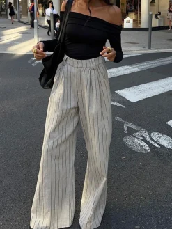 Sale Pinstripe Zippered Wide Leg Pants Wide Leg|Pants