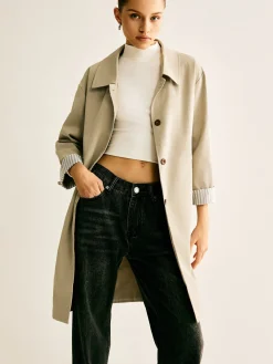 New Pinstripe-Cuff Long Trench Coat Outerwear|Coats