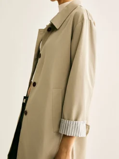 New Pinstripe-Cuff Long Trench Coat Outerwear|Coats