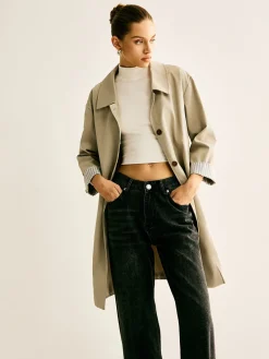 New Pinstripe-Cuff Long Trench Coat Outerwear|Coats