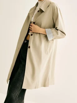 New Pinstripe-Cuff Long Trench Coat Outerwear|Coats