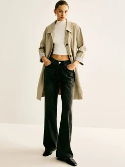 New Pinstripe-Cuff Long Trench Coat Outerwear|Coats